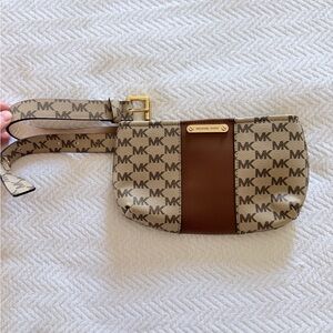 Michael Kors Beige and Brown MK Logo Belt Bag with Gold Hardware Like New S/M